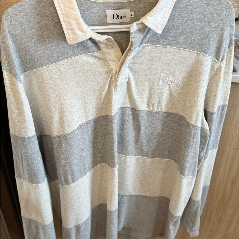 Dime Striped Polo Shirt in Gray and White